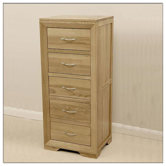 China Tall Solid Oak Chest with 5 Drawers, Wooden Bedroom Furniture
