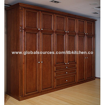 Solid wood wardrobe, cherry color, size can be customized, factory