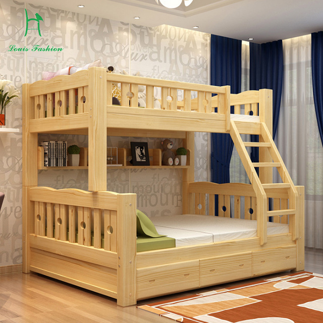 Solid wood bunk bed children bed wooden bed upper and lower level