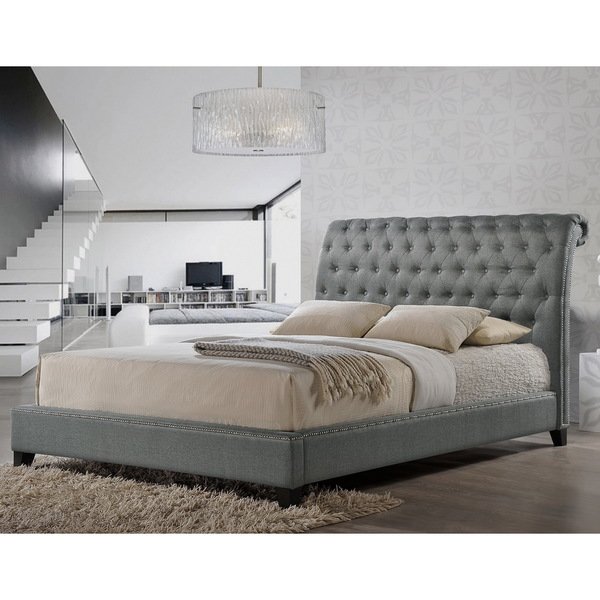 Shop Jazmin Tufted Gray Modern Bed with Upholstered Headboard - Free