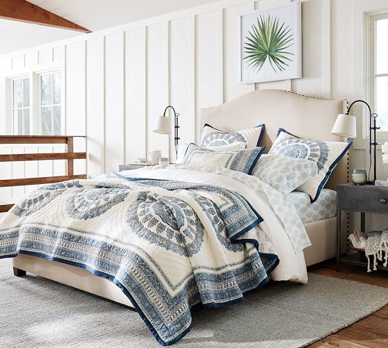 Raleigh Upholstered Curved Tall Bed | Pottery Barn