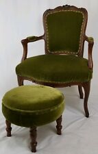 Vintage Louis XVI mahogany and velvet armchair with footstool French Antique