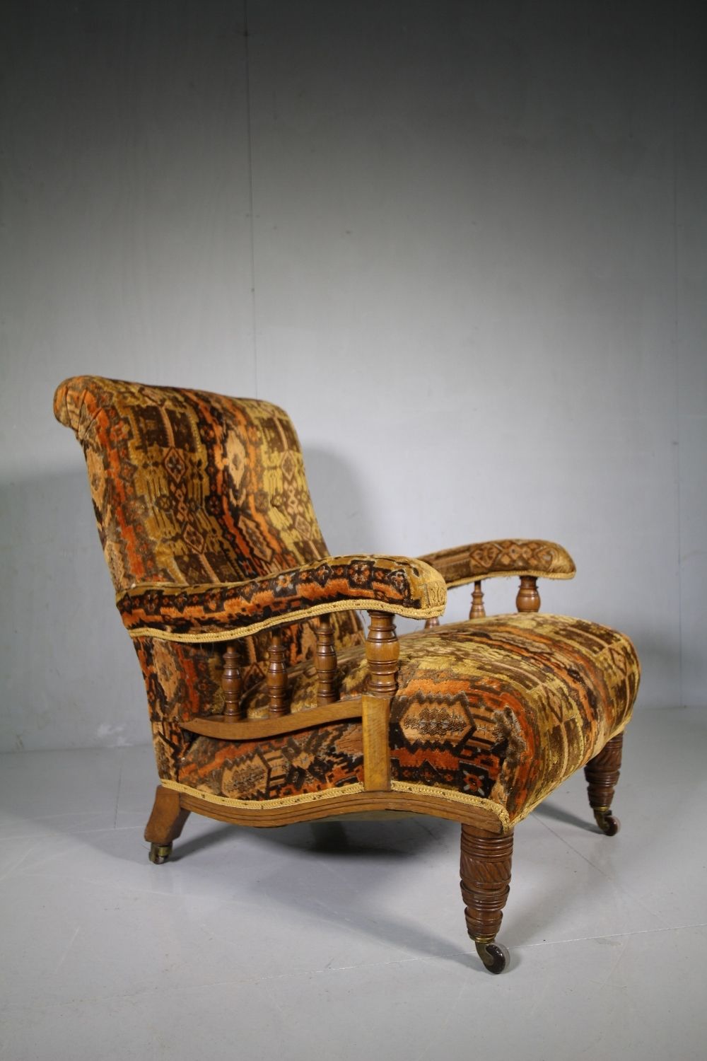 Gillows 19th Century Antique Oak Upholstered Armchair