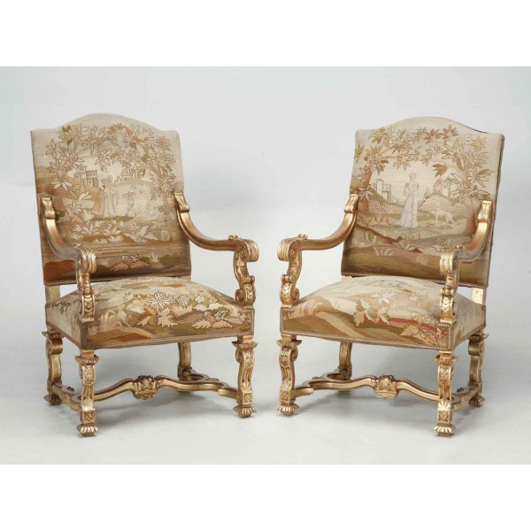 Antique French Gilded Throne Chairs