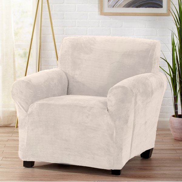 Symple Stuff Velvet Plush Form Fit Stretch T-Cushion Armchair