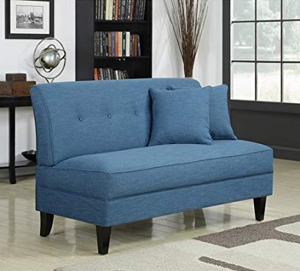 Portfolio Engle Caribbean Blue Linen Armless Loveseat Settee Small Sofa  Couch