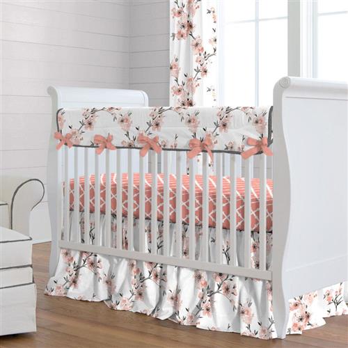 Shabby Chenille Crib Bedding · Light Coral Cherry Blossom Crib Bedding