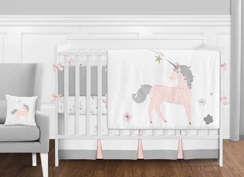Pink, Grey and Gold Unicorn Baby Girl Crib Bedding Set with Bumper