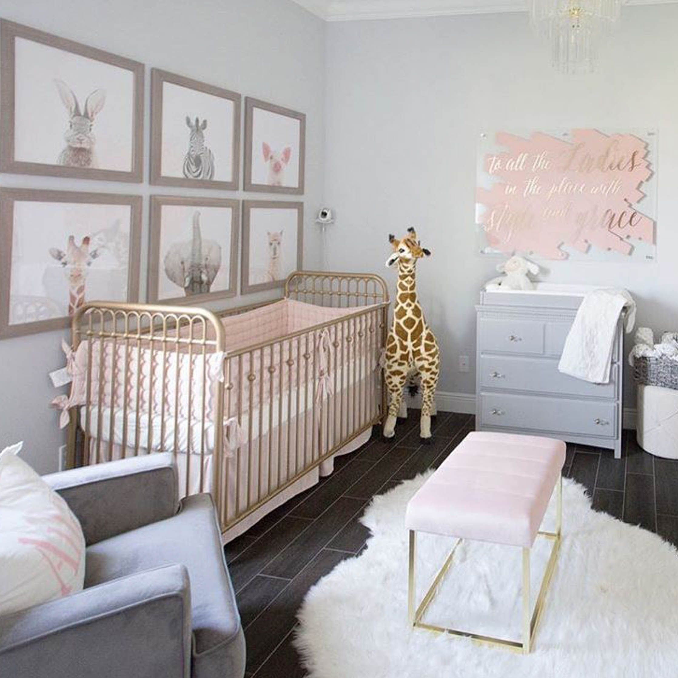 Pink, gold and gray baby girl nursery