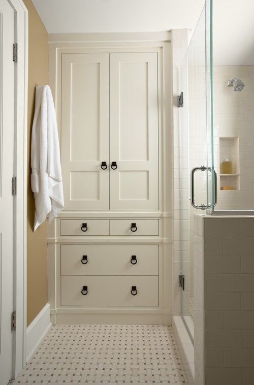 built-in linen closet - bathroom storage inspiration