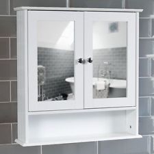 Mirrored Bathroom Cabinet Double Doors Bath Wall Mounted Storage Furniture  (White)
