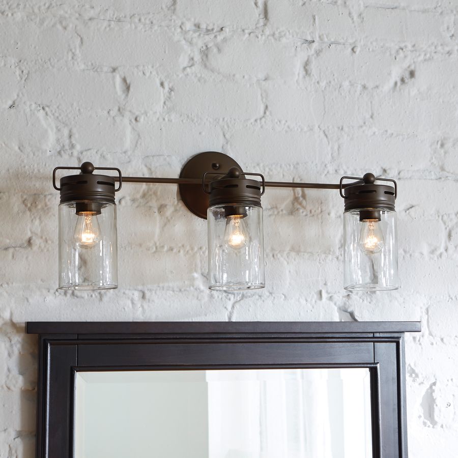 Mason jar inspired bathroom vanity lights with 3 bulbs