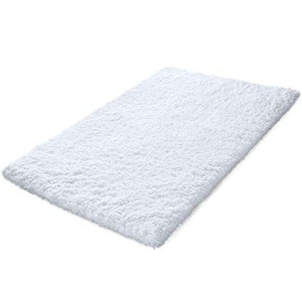 KMAT 32x47 Inch Large Luxury White Bath Mat Soft Shaggy Bathroom Rugs  Non-Slip Rubber
