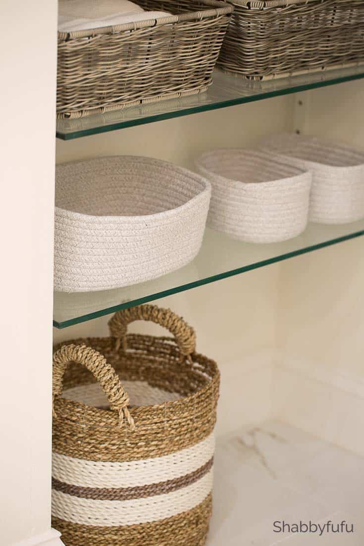 bathroom storage basket ideas for hidden shelving