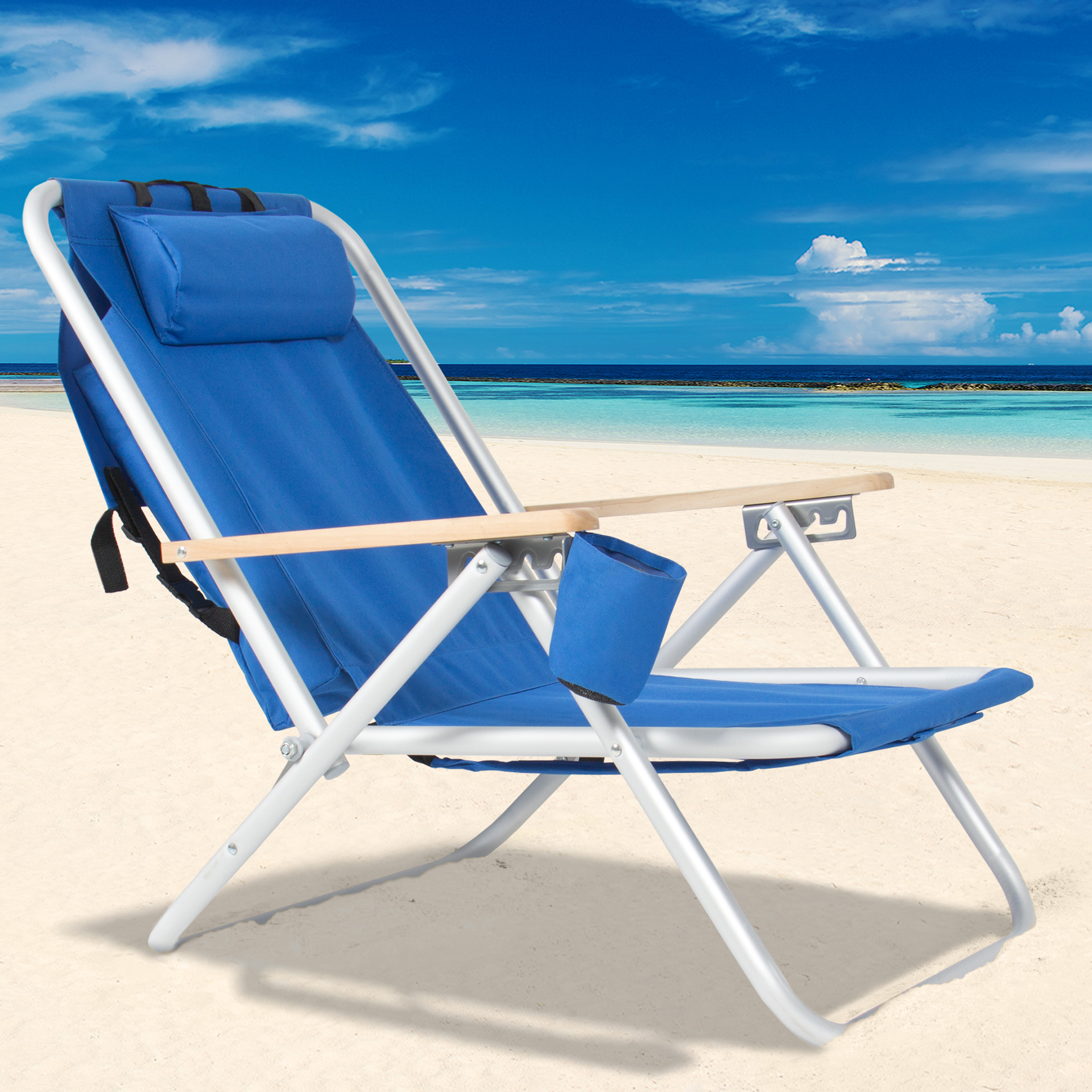 Details about Backpack Beach Chair Folding Portable Chair Blue Solid  Construction Camping New