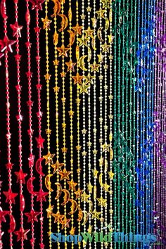 Stars & Moons Beaded Curtain - Rainbow Iridescent - 3 ft x 6 ft
