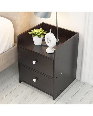 HURRISE Modern Nightstand Side End Table with 2 Drawers,Wooden Night Stand  End Bed-