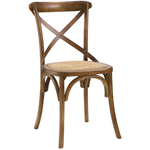 Traveller Location - Modway Gear Modern Farmhouse Cross Back Solid Elm Wood Dining  Side Chair With Rattan Seat In Walnut - Chairs