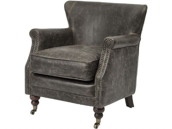 distressed grey leather armchair | aged black leather armchair