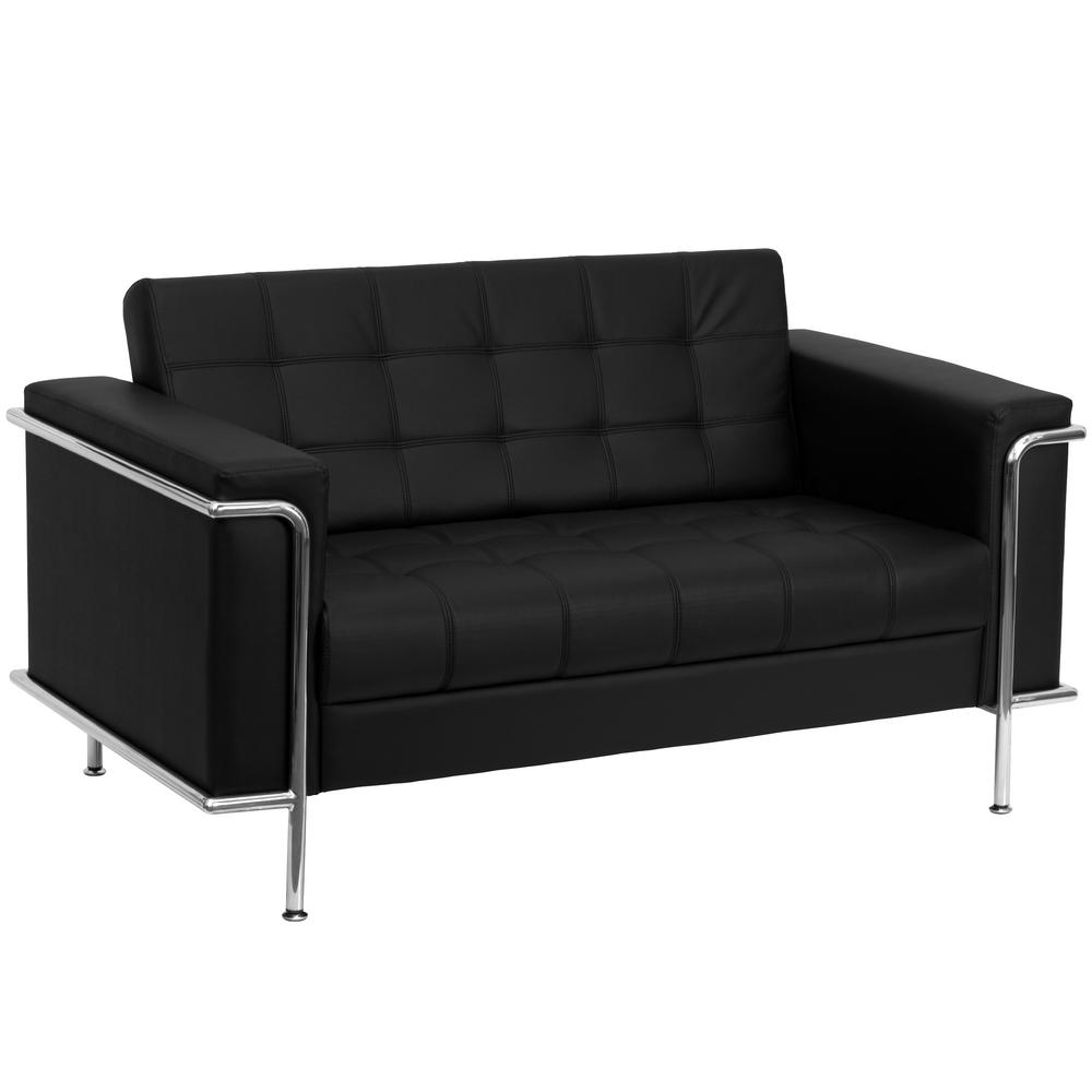Flash Furniture Hercules Lesley Series Contemporary Black Leather Loveseat  with Encasing Frame