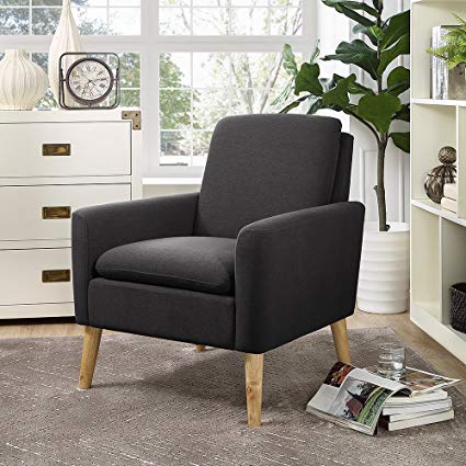 Lohoms Modern Accent Fabric Chair Single Sofa Comfy Upholstered Arm Chair  Living Room Furniture Black