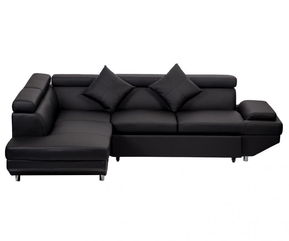 Contemporary Sectional Modern Sofa Bed - Black with Functional Armrest /  Back L
