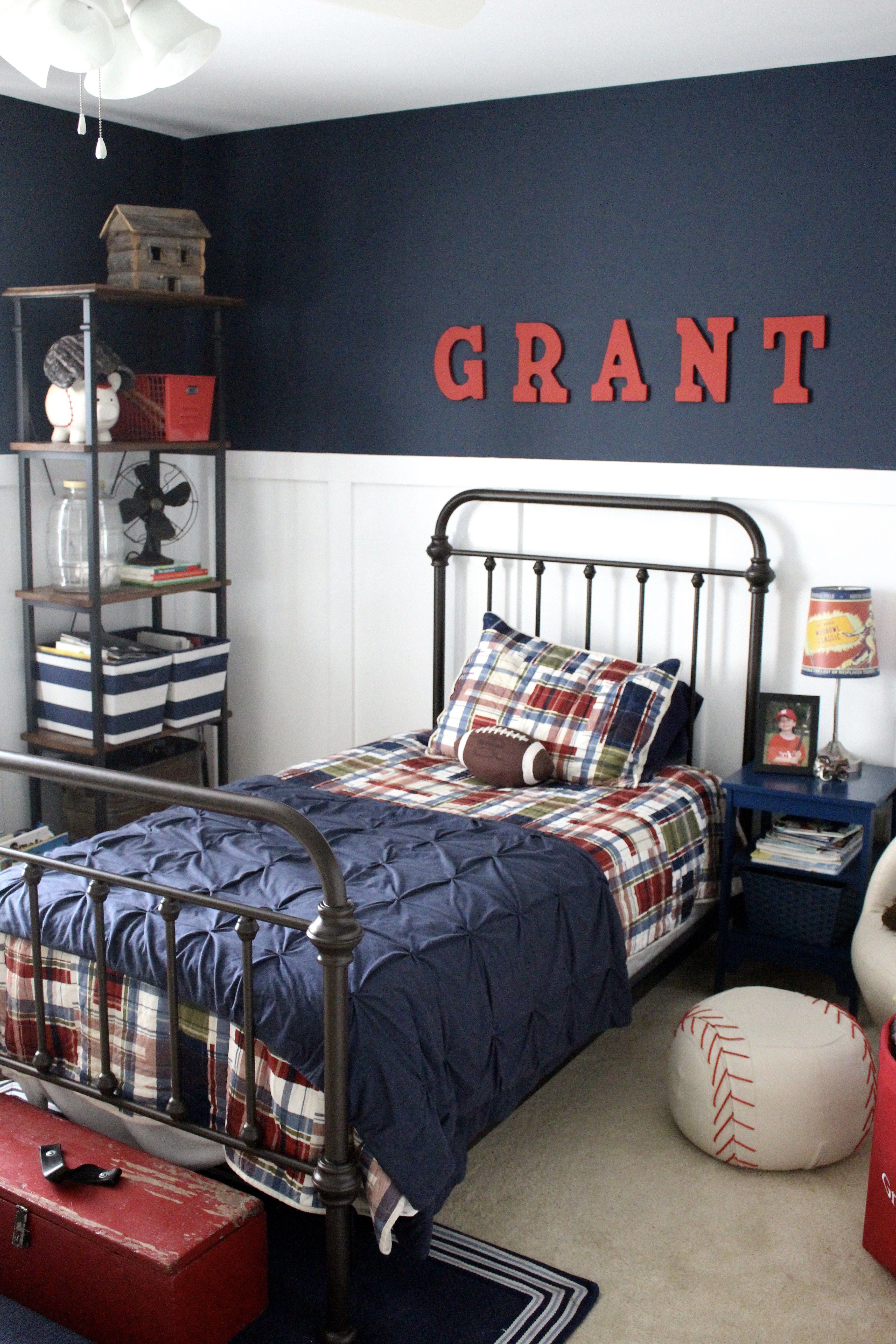 Modern Vintage Sports Bedroom for a Boy Room Reveal by  www.Traveller Location