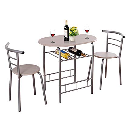 Giantex 3 Piece Dining Set Compact 2 Chairs and Table Set with Metal Frame  and Shelf