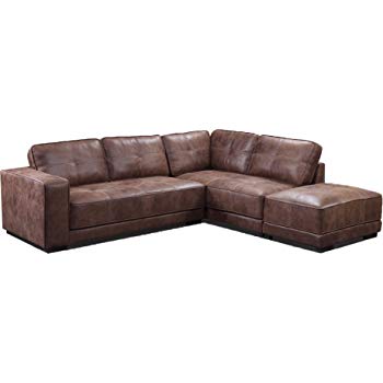 Brand New Carlton Bonded Leather Corner Sofa With Footstool (Right Hand  Facing, Tan)
