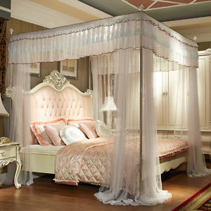 Image is loading Luxury-bed-canopy-curtain-valance-lace-stainless-steel-