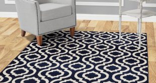 Jasmin Collection Moroccan Trellis Design Navy and Ivory 5 ft. x 7 ft. Area  Rug