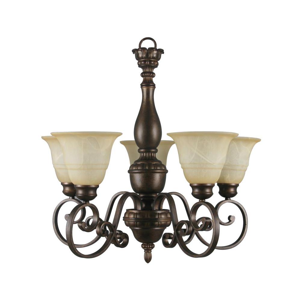 Hampton Bay Carina 5-Light Aged Bronze Chandelier with Tea-Stained Glass  Shade