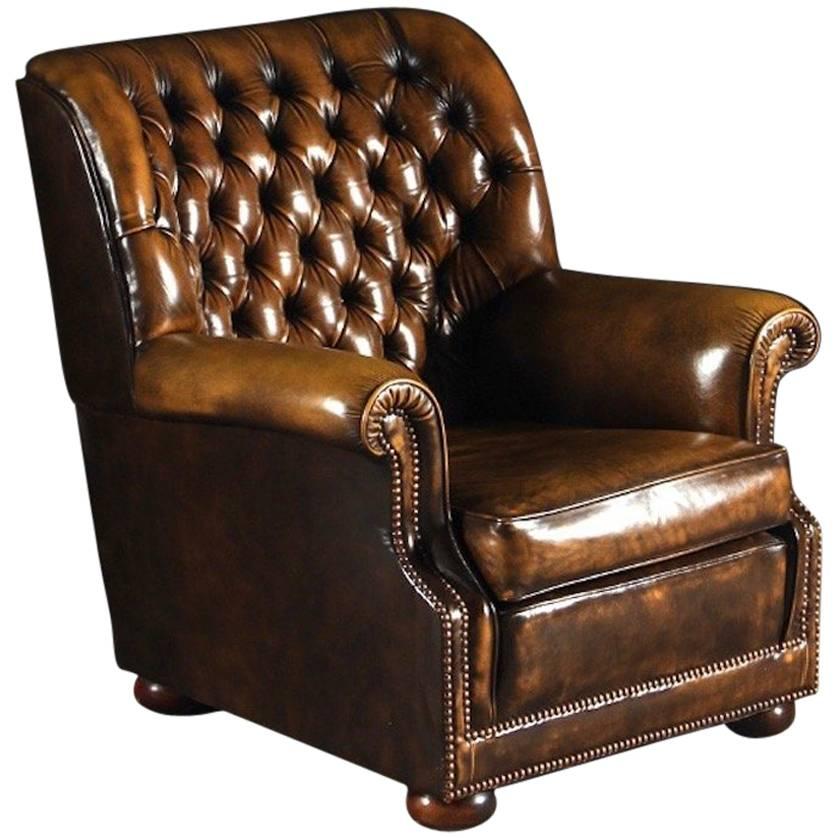 Brown Leather Pegasus Chesterfield Armchair by Art Forma Upholstery Ltd For  Sale