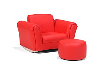 LazyBones RED PU LEATHER ROCKING Chair Armchair Kids Childrens FREE  Footstool (BICAST LEATHER)