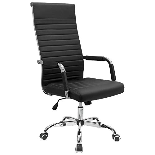 Furmax Ribbed Office Chair High Back PU Leather Executive Conference Chair  Adjustable Swivel Chair with Arms