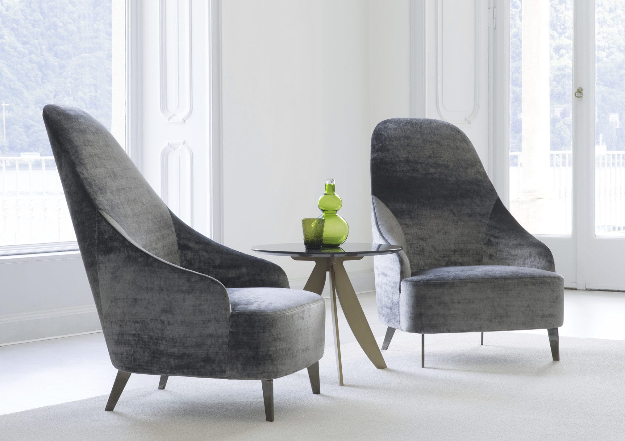 contemporary armchair / fabric / leather / high-back