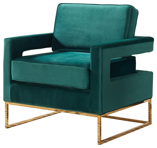 Noah Velvet Accent Chair, Green, Gold Base