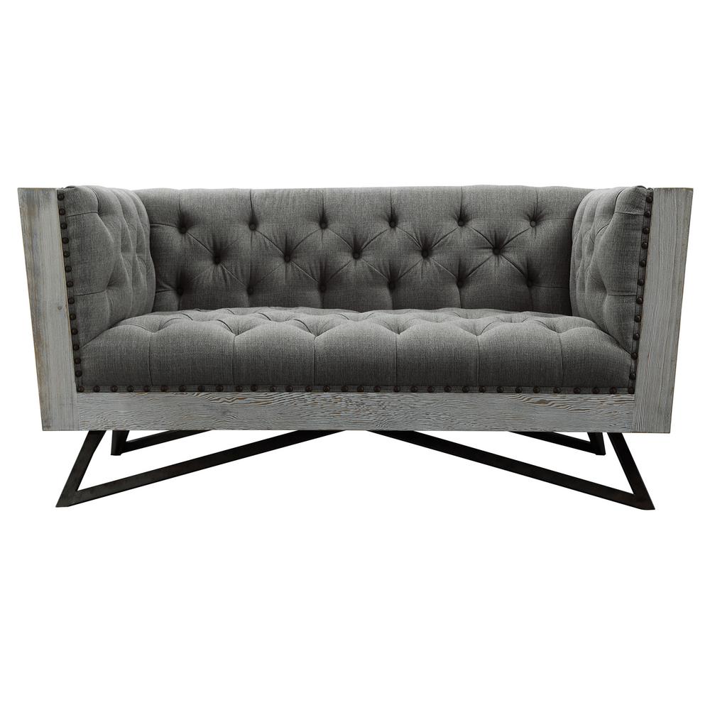 Armen Living Regis Grey Fabric with Black Metal Legs and Antique Brown  Nailhead Accents Contemporary Loveseat-LCRE2GR - The Home Depot