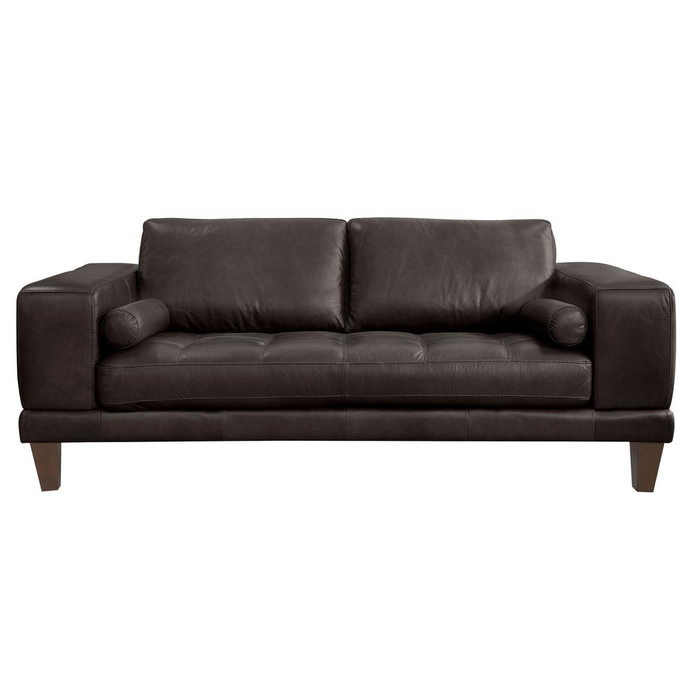 Armen Living Wynne Contemporary Genuine Espresso Leather Loveseat with  Brown Wood Legs-LCWY2BROWN - The Home Depot