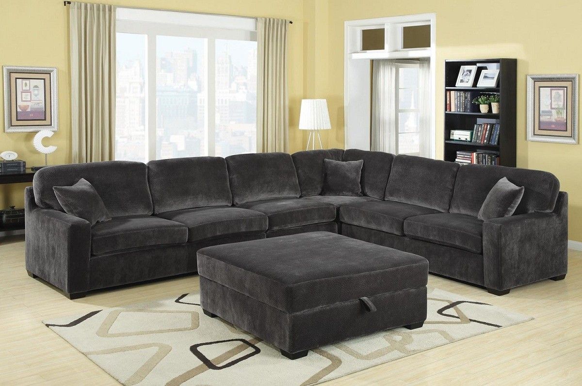 Modern Contemporary Charcoal Grey Textured Padded Velvet Oversize Sectional