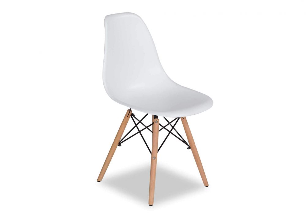 Angled shot of white modern dining chair with light wooden legs Kuga