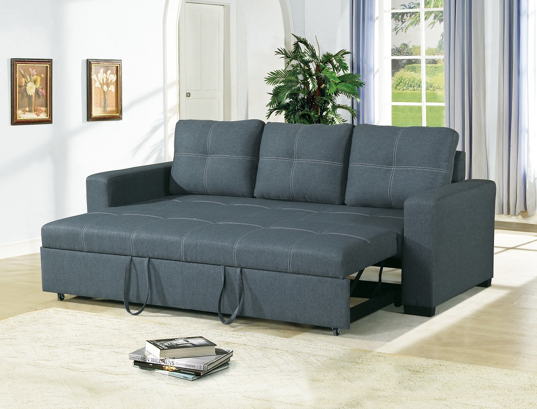 Convertible Sofa Bed Bobkona Living Room Sofa w Pull out Bed Accent  Stitching Comfort Couch Blue Grey Polyfiber - Traveller Location