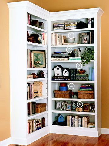 I never thought about putting bookcases in a corner like this.