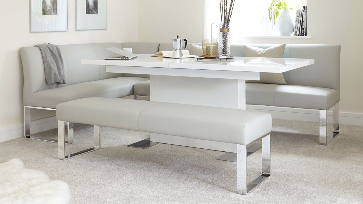 Sanza White Gloss and Loop 7 Seater Right Hand Corner Bench Dining Set  £1389.00