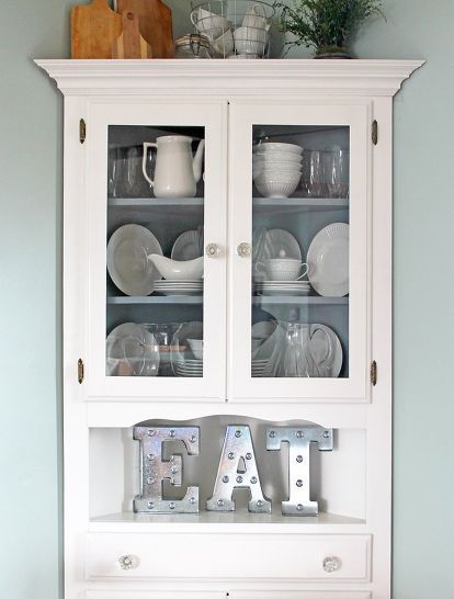 farmhouse style corner hutch makeover, painted furniture More
