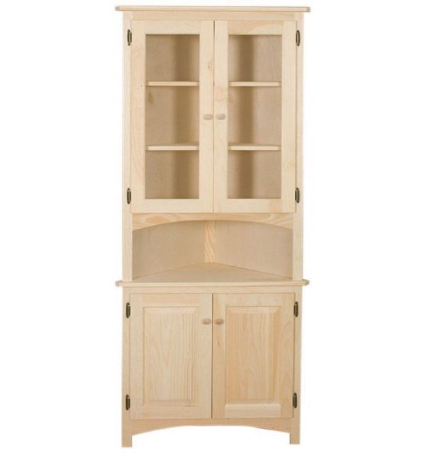 AMISH Unfinished Solid Pine CORNER HUTCH China Cabinet Country HANDMADE WOOD