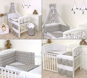 Image is loading GREY-STARS-BABY-BEDDING-SET-COT-COT-BED-