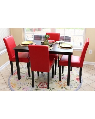 HomeLife® Espresso Wood Dinette Set with 4 Red Leather Chairs