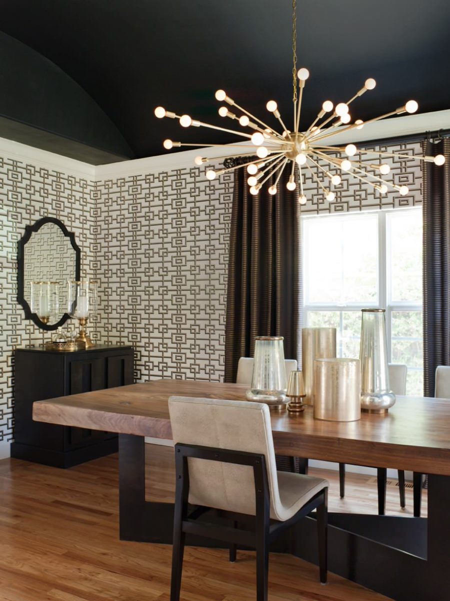 View in gallery Contemporary black dining room with a sputnik chandelier  900x1202 Dining Room Lighting Ideas for a Magazine