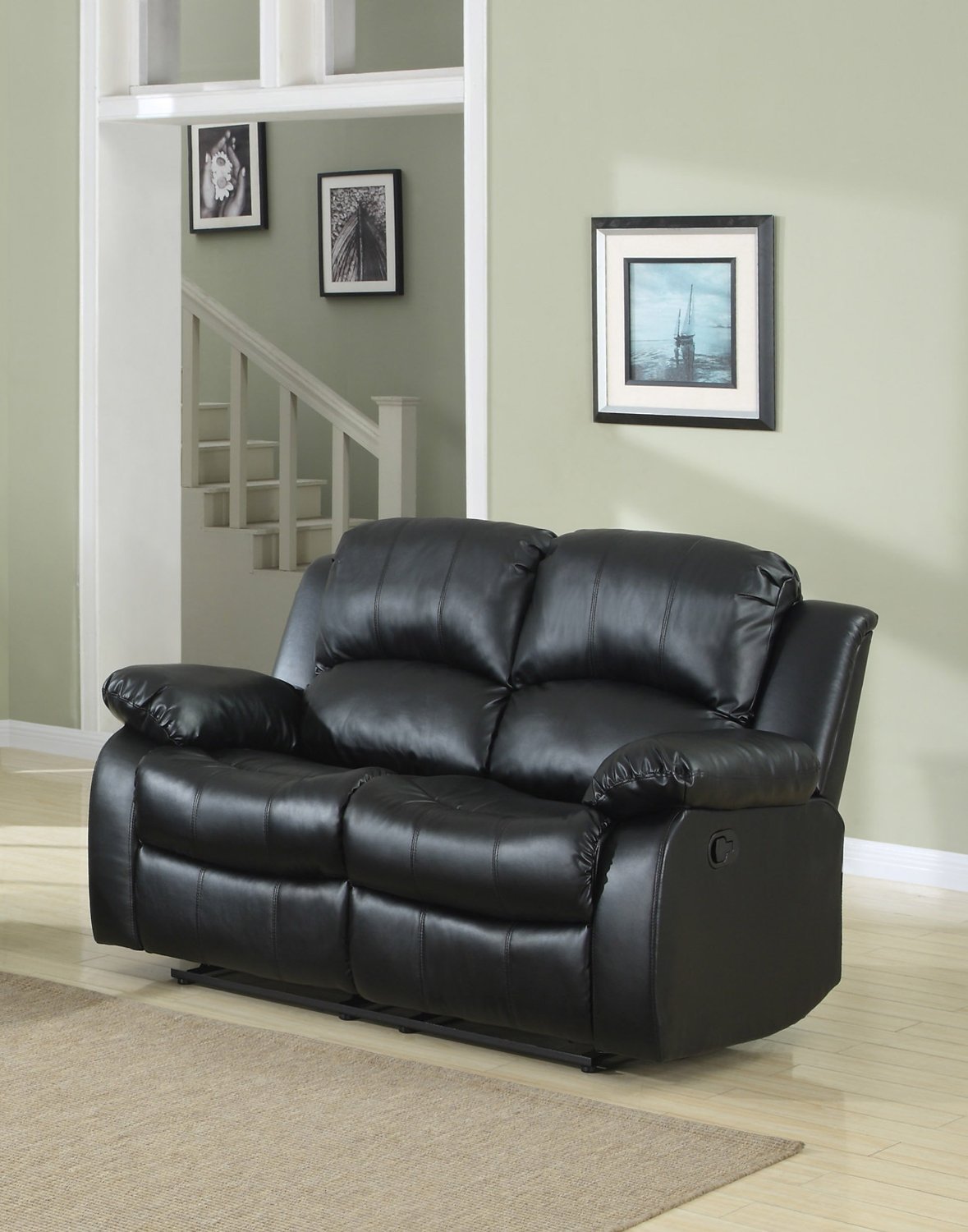 Double Reclining Loveseat Bonded Leather Recliner Living Room Furniture  Black